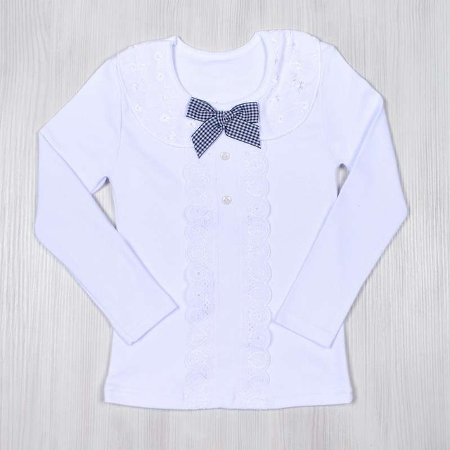 Блуза «ОРНЕЛЛА» інтерлок із чорним бантиком, Білий, 36, 9-10 років, 134-140см