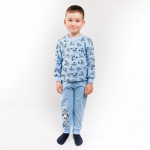 Дитячі трикотажні піжами для хлопчика. Дитяча піжама трикотажна на хлопчика «ПАНДА» блакитного кольору. ТМ «Пташка Украина»