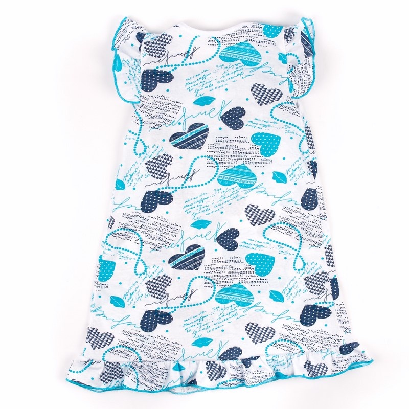 Трикотажна нічна сорочка для дівчинки «ВИШЕНЬКА» блакитного кольору, Блакитний, 28, 3-4 роки, 98-104см