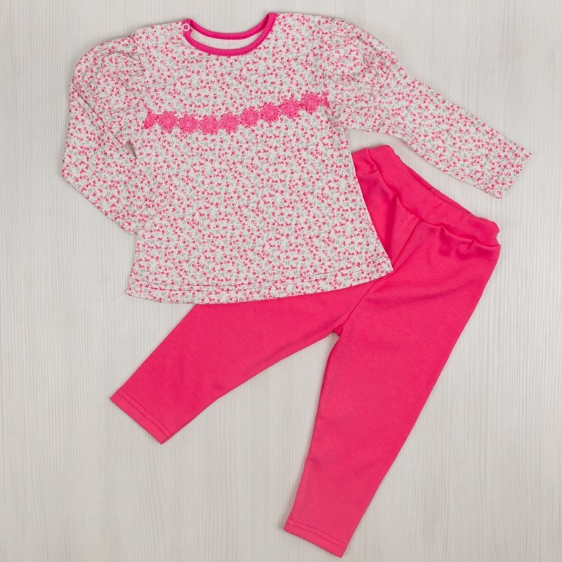 Дитячі трикотажні костюми на дівчинку. Комплект «ЄЛИЗАВЕТА» кольоровий інтерлок рожевого кольору. ТМ «Пташка Украина»