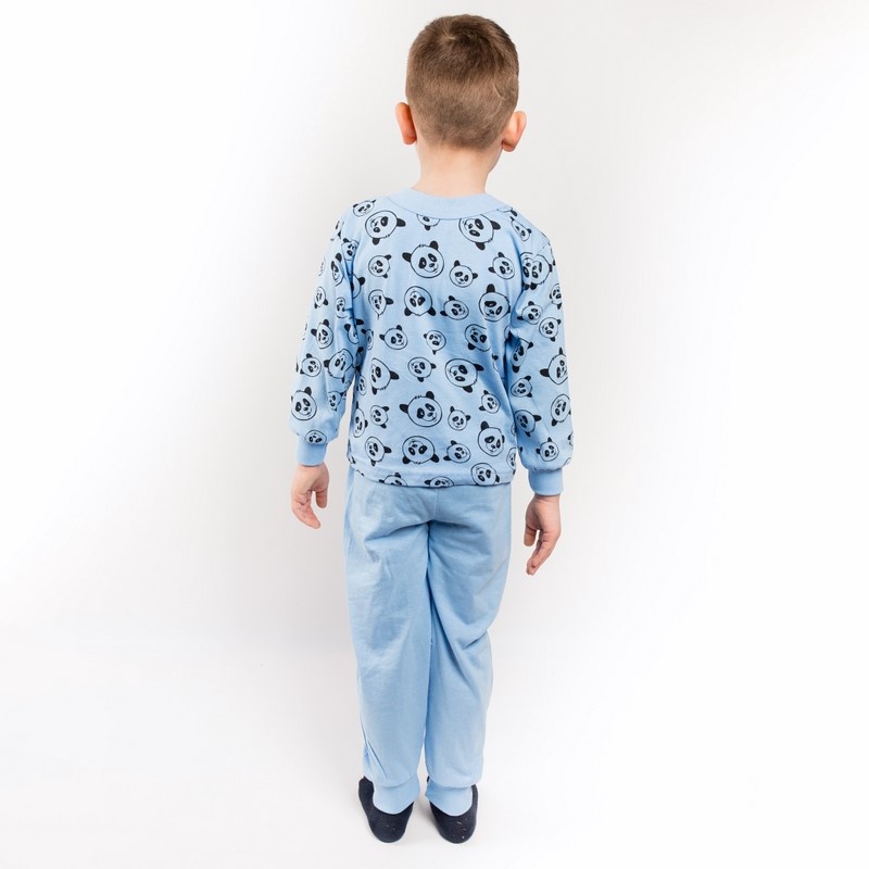 Дитячі трикотажні піжами для хлопчика. Дитяча піжама трикотажна на хлопчика «ПАНДА» блакитного кольору. ТМ «Пташка Украина»