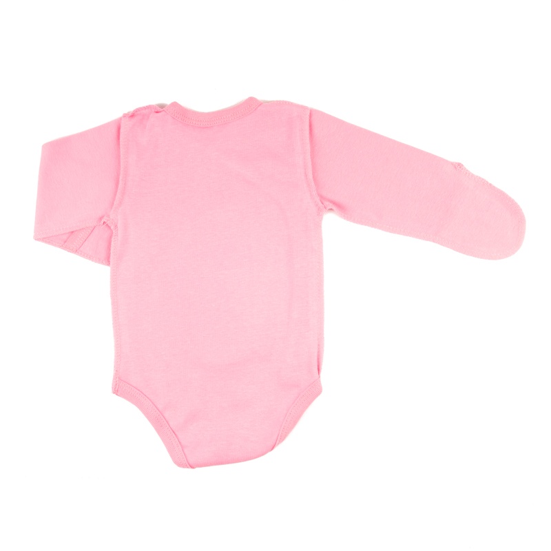 Ясельные боди для новородженного. Боди-косоворотка длинный рукав рибана розового цвета, ТМ «Пташка Украина»