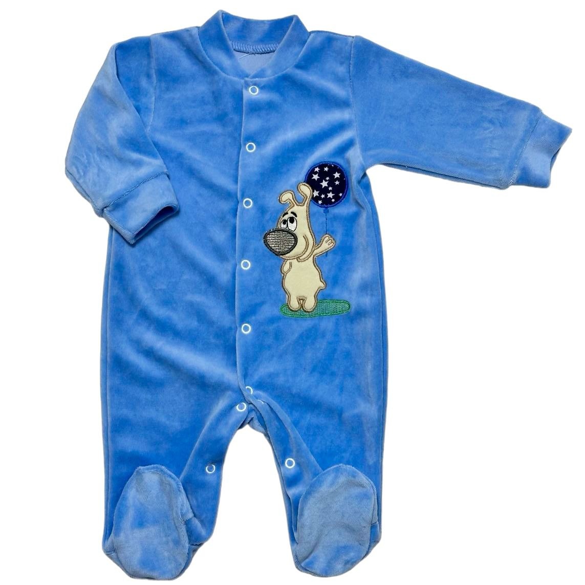 Комбинезон «ЧИЖИК» голубого цвета с вышивкой велюр, Голубой, 9-12 месяцев, 80см