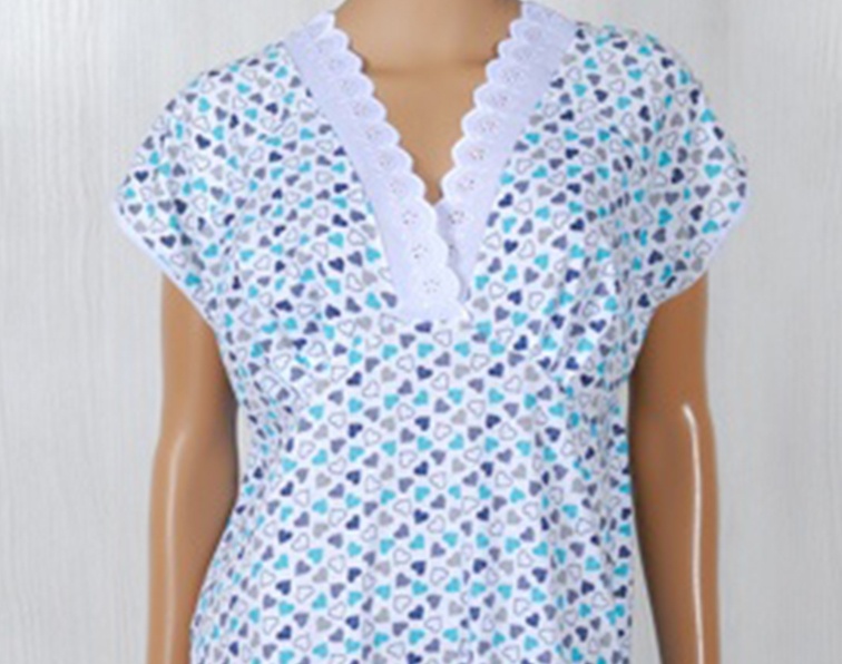 Нічна сорочка «ОЛЕНА» кулір із зображенням бірюзових сердечок, Бірюзовий, 44-46