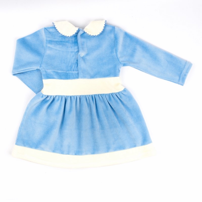 Дитячі трикотажні сукні для дівчинку. Сукня «БАНТ» велюр блакитного кольору. ТМ «Пташка Украина»