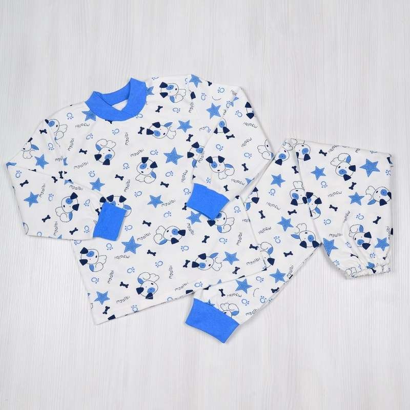 Дитячі трикотажні піжами для хлопчика. Піжама «СОВУШКА» футер синього кольору. ТМ «Пташка Украина»