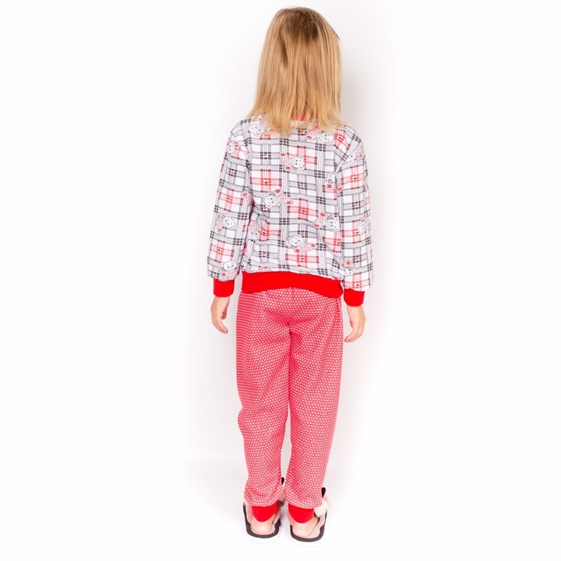 Пижама комбинирована на манжетах начес красного цвета, Красный, 26, 2 года, 92см