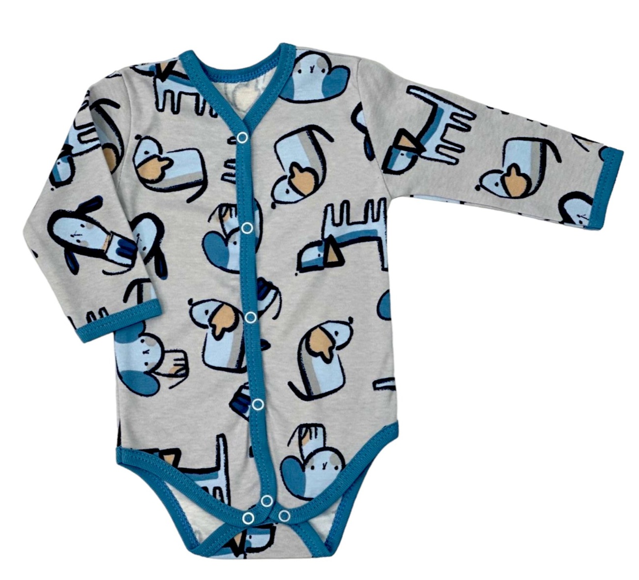 Ясельные боди для новородженного. Боди на кнопках с длинным рукавом интерлок голубого цвета , ТМ «Пташка Украина»