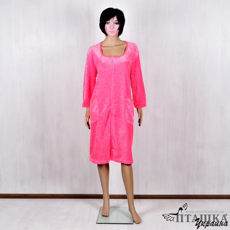 Жіночі теплі махрові халати. Халат «АМІНА» однотонний рвана махра рожевого кольору. ТМ «Пташка Украина»