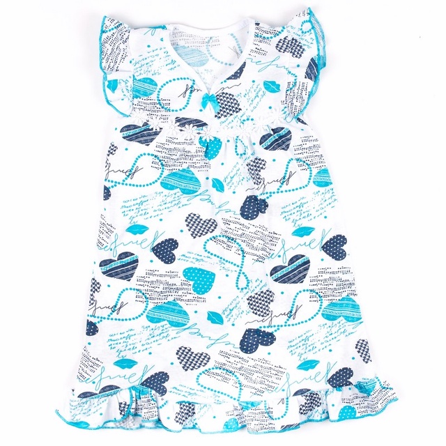 Трикотажна нічна сорочка для дівчинки «ВИШЕНЬКА» блакитного кольору, Блакитний, 36, 9-10 років, 134-140см