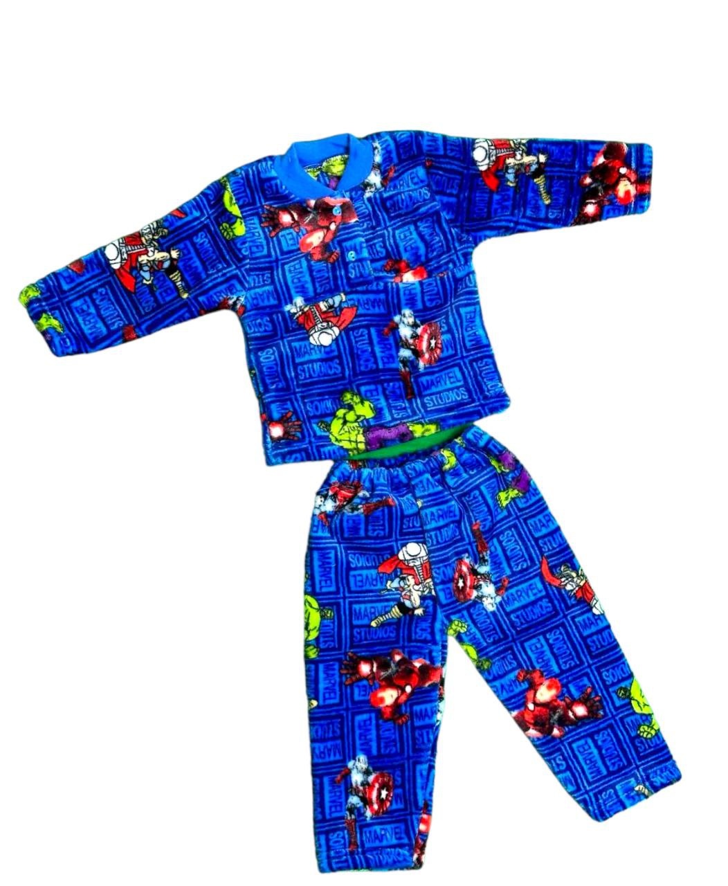Дитячі трикотажні піжами для хлопчика. Піжама дитяча на 2-х гудзиках рвана махра синього кольору. ТМ «Пташка Украина»