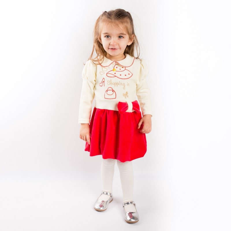 Дитячі трикотажні сукні для дівчинку. Сукня «ТЮЛЬПАН» велюр червоного кольору. ТМ «Пташка Украина»
