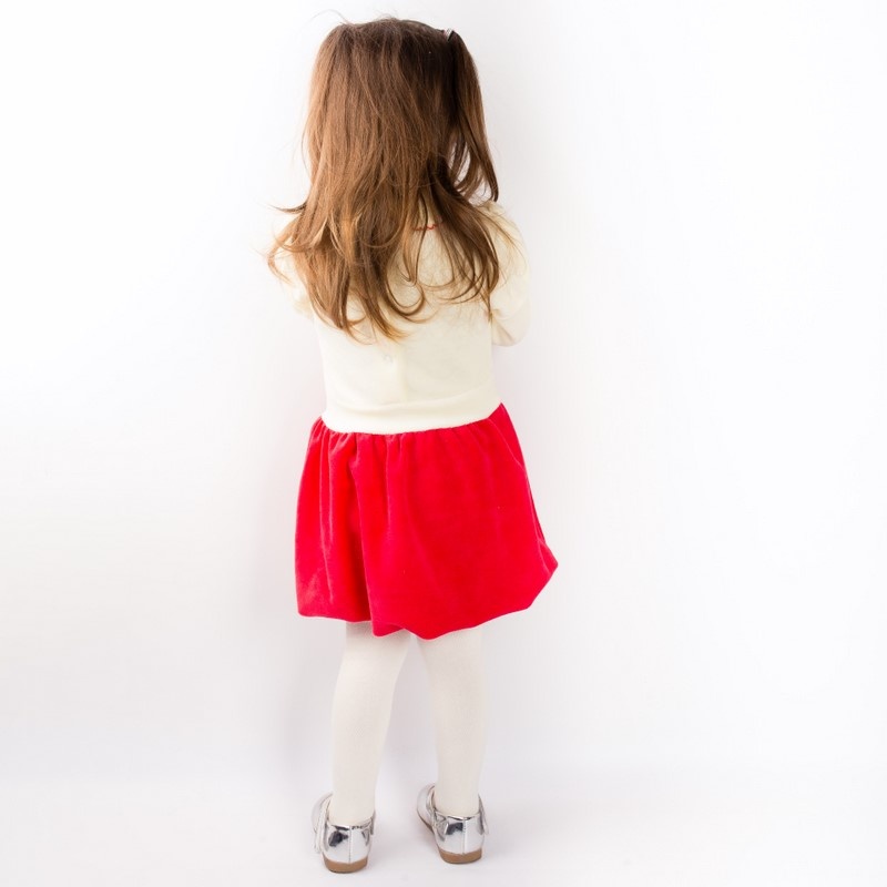Дитячі трикотажні сукні для дівчинку. Сукня «ТЮЛЬПАН» велюр червоного кольору. ТМ «Пташка Украина»