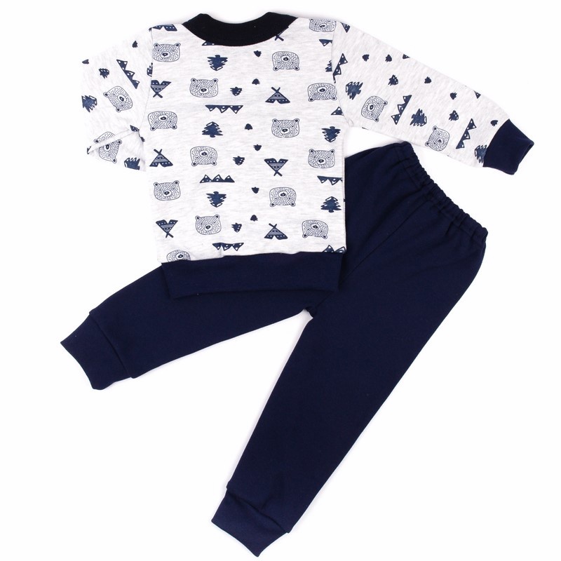 Дитячі трикотажні піжами для хлопчика. Піжама на прикладі комбінований інтерлок темно-синього кольору. ТМ «Пташка Украина»