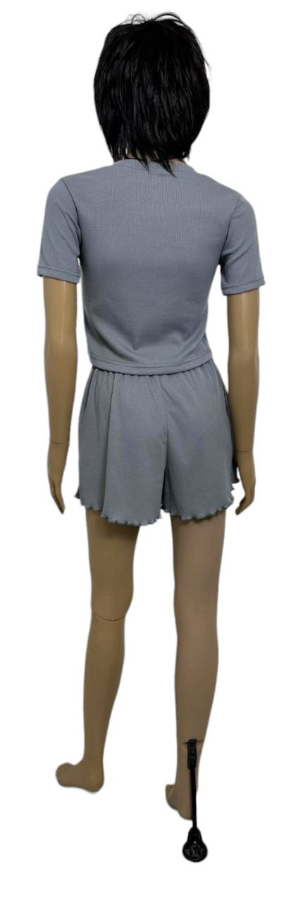 Комплект жіночий футболка із шортами мустанг рубчик сірого кольору, Сірий, Сірий, 44