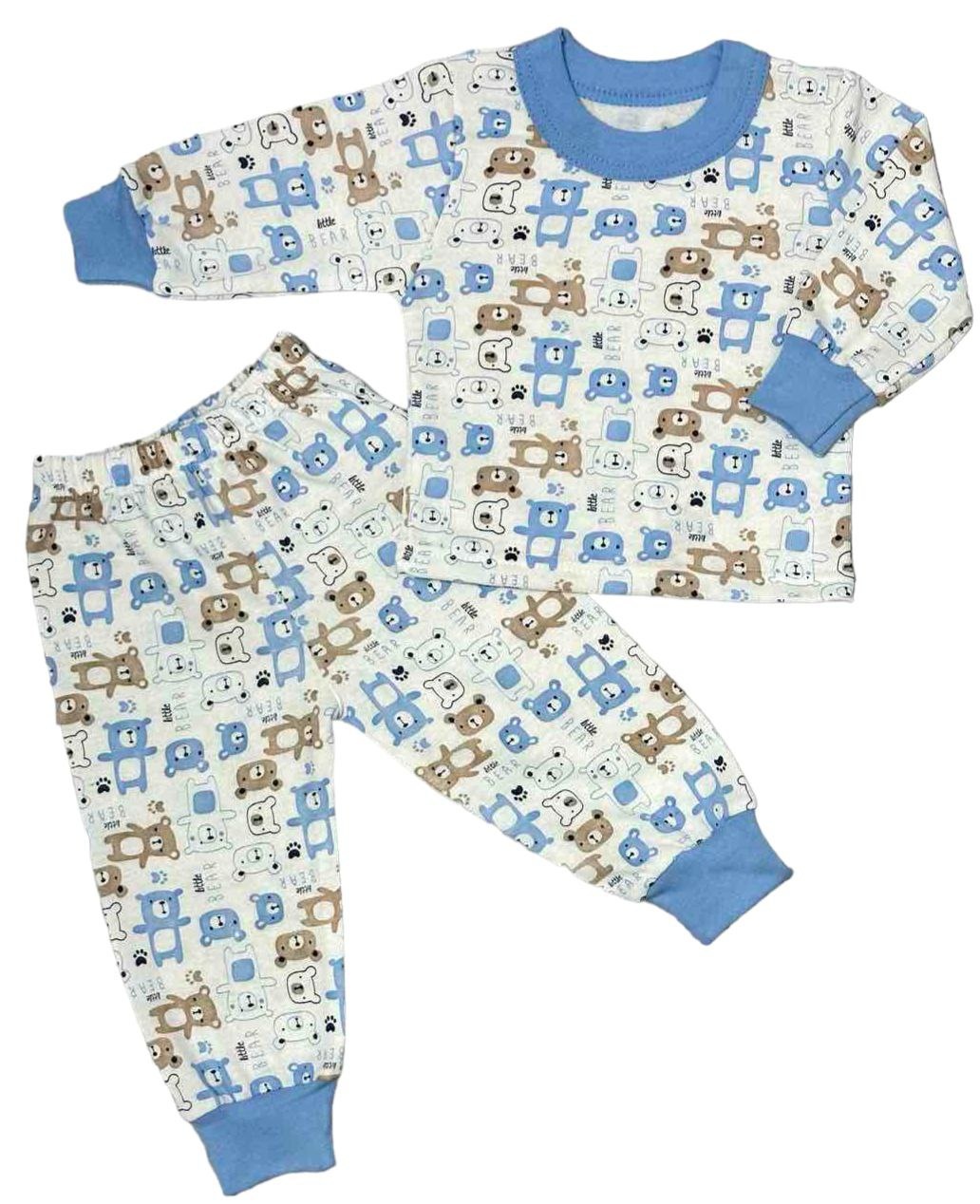 Дитячі трикотажні піжами для хлопчика. Піжама на манжеті футер синього кольору. ТМ «Пташка Украина»