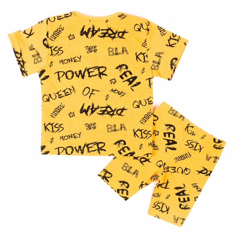Трикотажні вироби на дівчинку. Комплект футболки + треси фулікра жовтого кольору. ТМ «Пташка Украина»