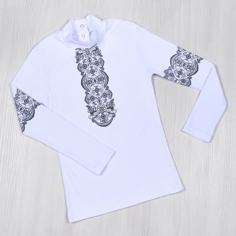 Блуза «БЛАНКА» с узором интерлок, Белый, 30, 5-6 лет, 110-116см