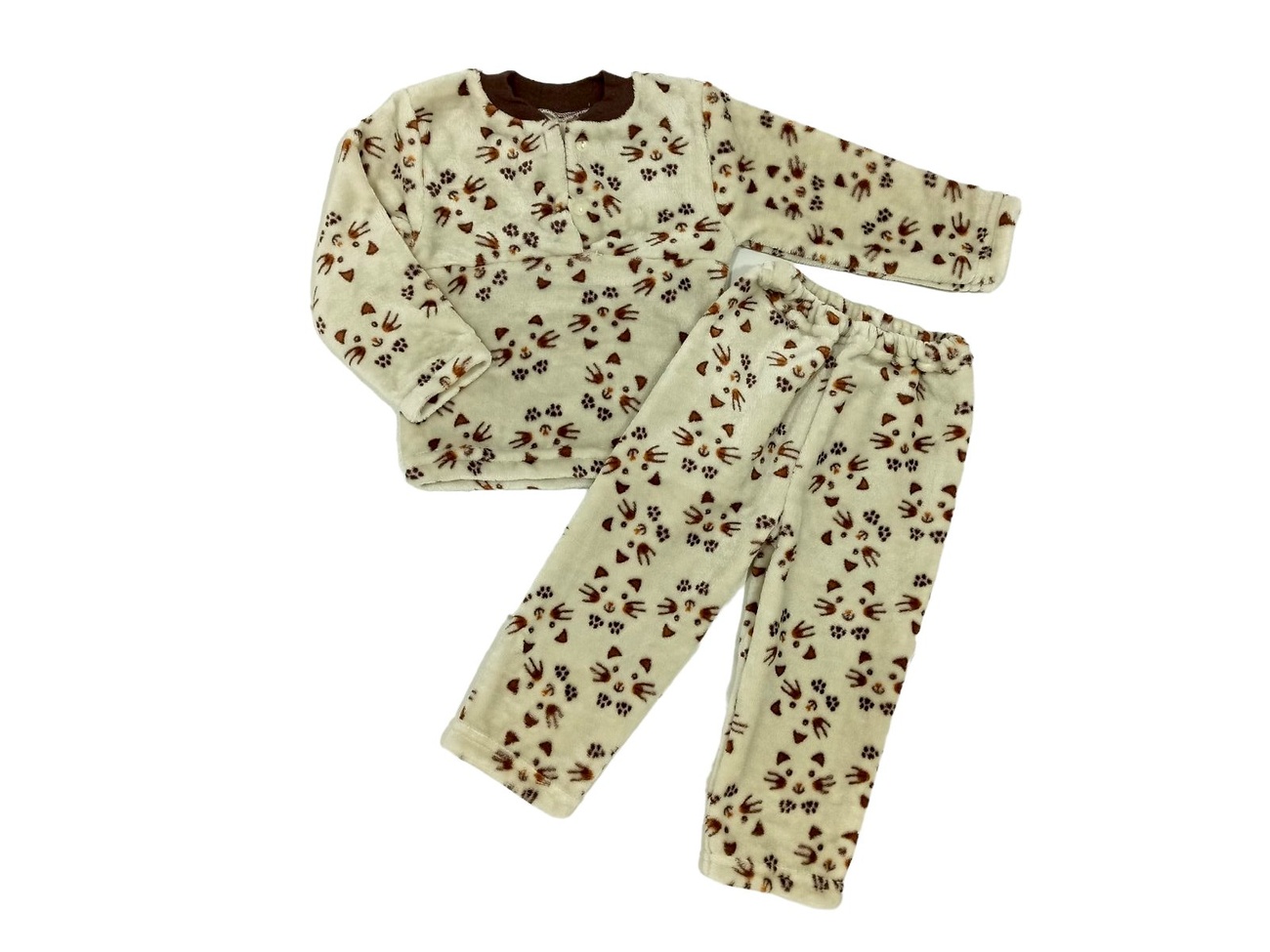 Пижама детская на 2-х пуговицах рваная махра коричневого цвета, Коричневый, 34, 8-9 лет, 128-134см