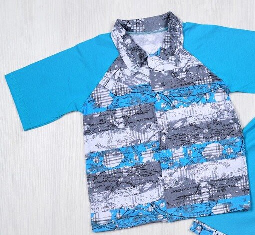Комплект: рубашка + шорты кулир бирюзового цвета, Бирюзовый, 24, 1,5 года, 86см