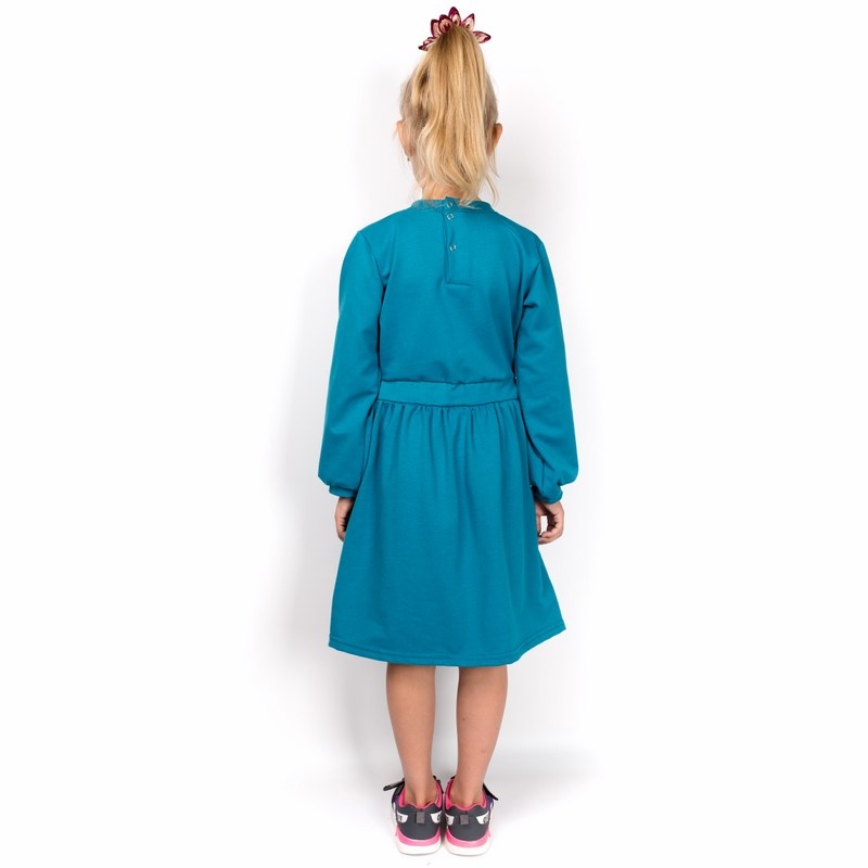 Дитячі трикотажні сукні для дівчинку. Трикотажна сукня на дівчинку «ЕЛЛА» смарагдового кольору. ТМ «Пташка Украина»