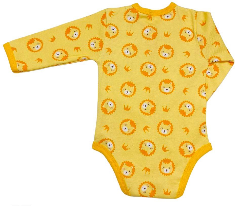 Ясельные боди для новородженного. Боди на кнопках с длинным рукавом интерлок жёлтого цвета, ТМ «Пташка Украина»