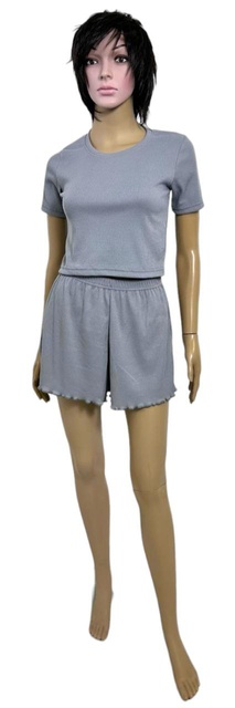 Комплект женский футболка с шортами мустанг рубчик серого цвета, Бузковий, Серый, 48