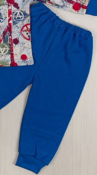 Дитячі трикотажні піжами для хлопчика. Піжама комбінована інтерлок синього кольору. ТМ «Пташка Украина»