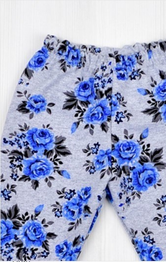 Лосины цветные двухнитка с голубыми розами, Голубой, 34, 8-9 лет, 128-134см