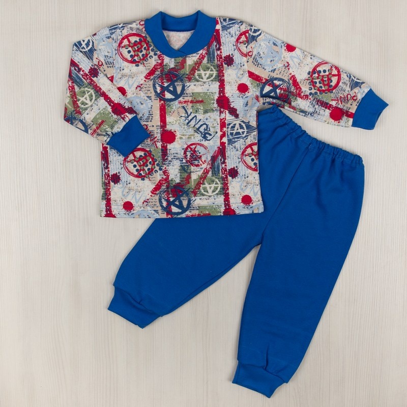 Дитячі трикотажні піжами для хлопчика. Піжама комбінована інтерлок синього кольору. ТМ «Пташка Украина»