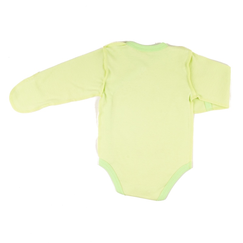 Ясельные боди для новородженного. Боди-косоворотка длинный рукав рибана зелёного цвета, ТМ «Пташка Украина»