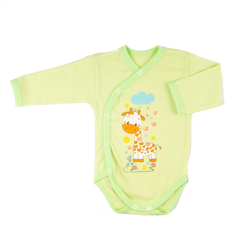 Ясельные боди для новородженного. Боди-косоворотка длинный рукав рибана зелёного цвета, ТМ «Пташка Украина»