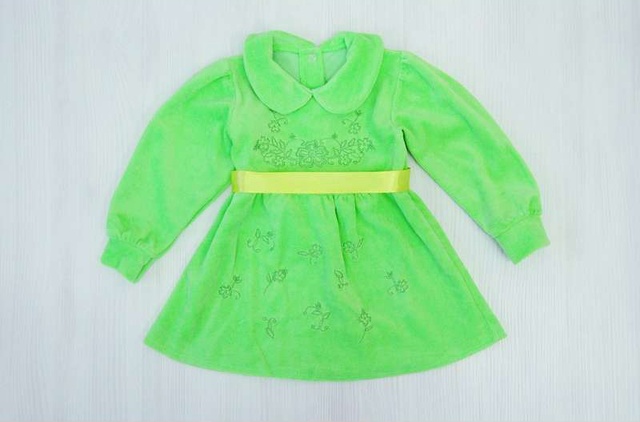 Детские трикотажные платья на девочку. Платье «МАРИЯ» велюр зеленого цвета. ТМ «Пташка Украина»