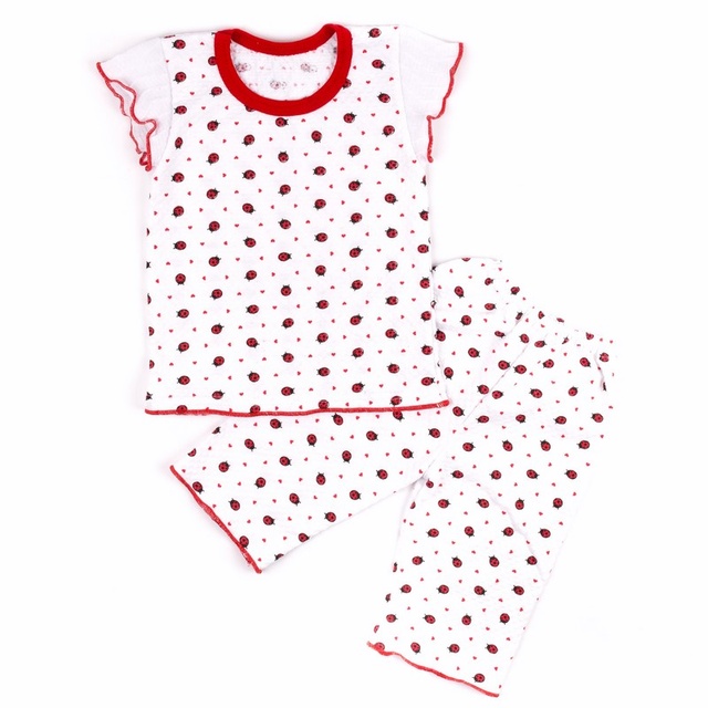Пижама трикотажная на девочку «КЛУБНИЧКА» красного цвета, Красный, 32, 7-8 лет, 122-128см