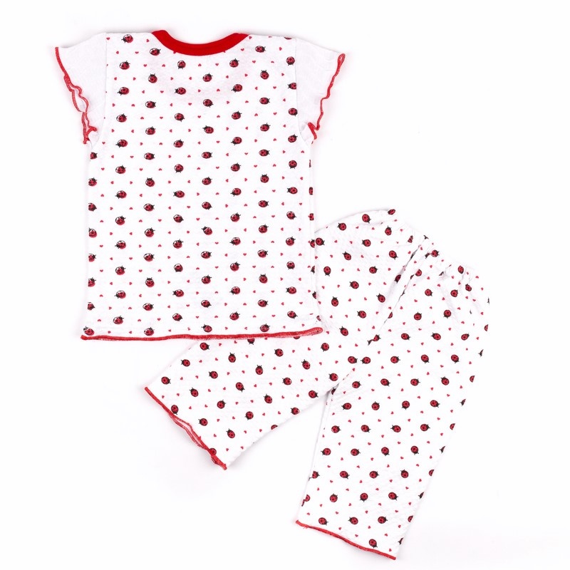 Пижама трикотажная на девочку «КЛУБНИЧКА» красного цвета, Красный, 32, 7-8 лет, 122-128см