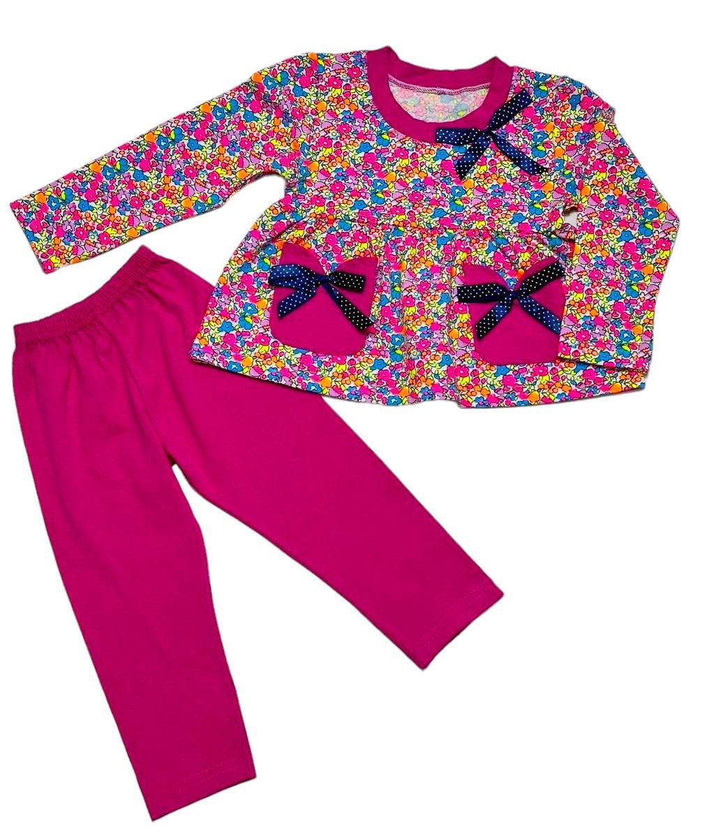 Детские трикотажные костюмы на девочку. Комплект «МАША» фулликра с изображением розовых и салатовых цветов. ТМ «Пташка Украина»