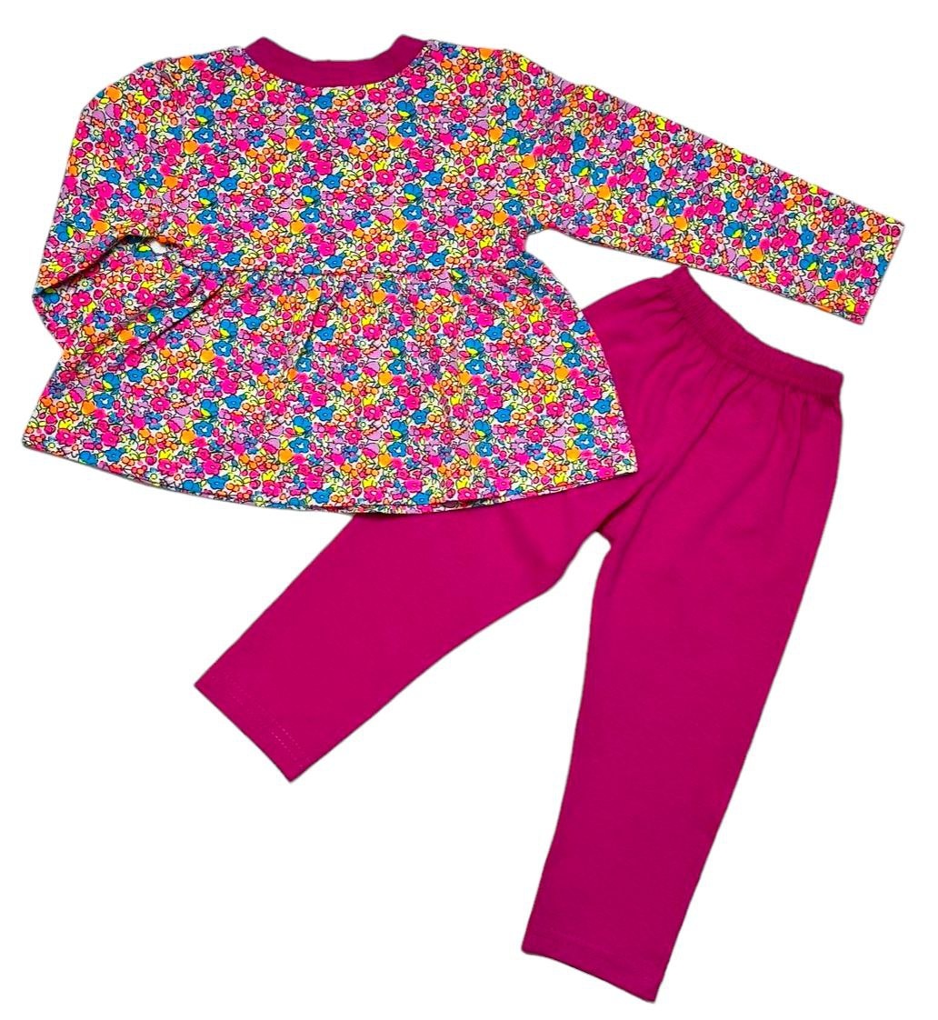 Детские трикотажные костюмы на девочку. Комплект «МАША» фулликра с изображением розовых и салатовых цветов. ТМ «Пташка Украина»