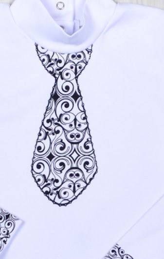 Блуза «БЛАНКА» с узором галстука интерлок, Белый, 34, 8-9 лет, 128-134см