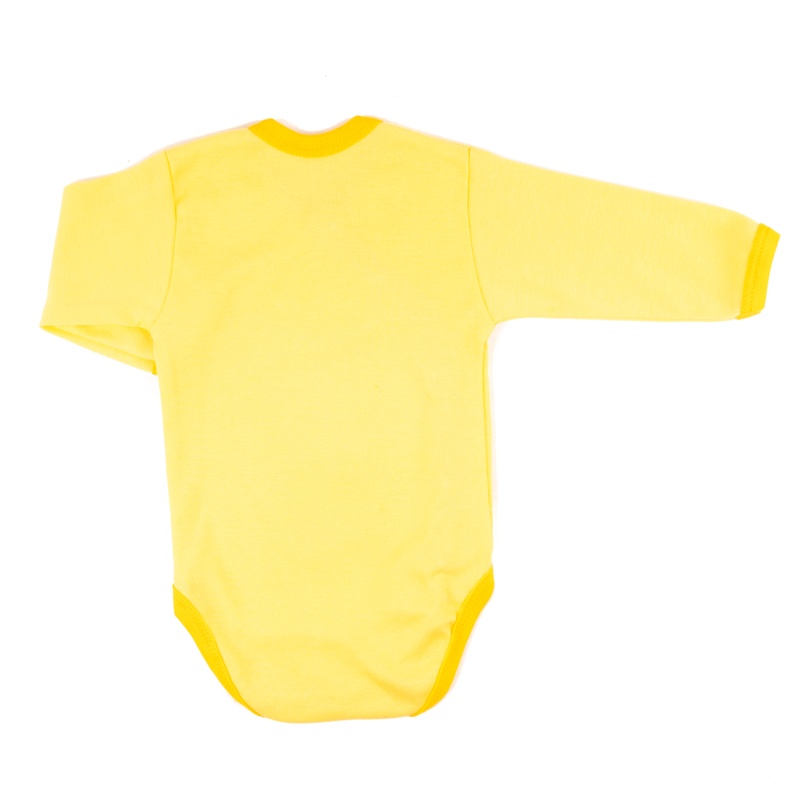 Ясельные боди для новородженного. Боди-косоворотка длинный рукав рибана жёлтого цвета, ТМ «Пташка Украина»