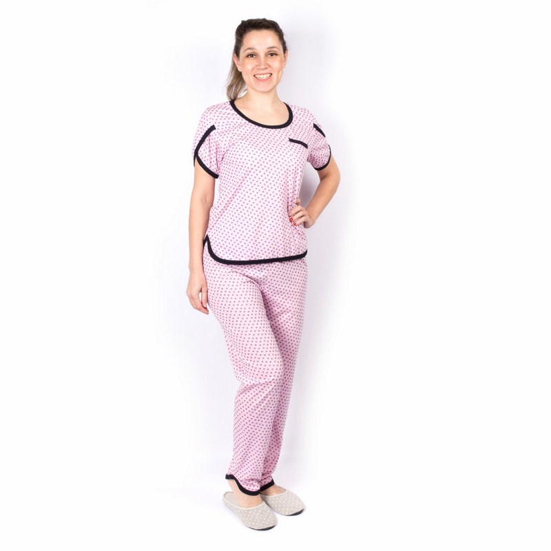 Пижама "ТЕРЕЗА" кулир розового цвета с черной окантовкой, Розовый, 40-42