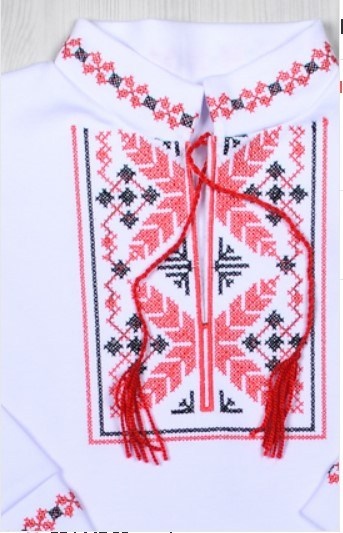 Вышиванка для мальчика длинный рукав с орнаментом цветка интерлок, Белый, 30, 5-6 лет, 110-116см