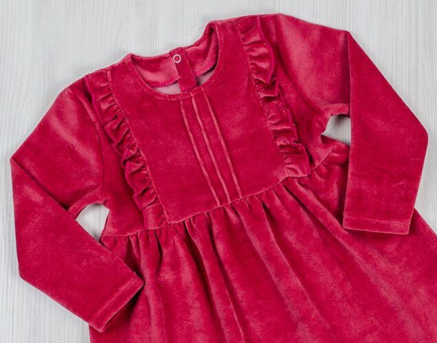 Дитячі трикотажні сукні для дівчинку. Сукня «Кенді» велюр малинового кольору. ТМ «Пташка Украина»
