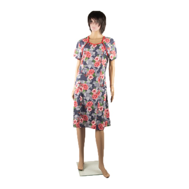 Жіночі трикотажні сукні. Сукня жіноча «ФАЇНА» реактив кулір із зображенням червоних квіточок. ТМ «Пташка Украина»