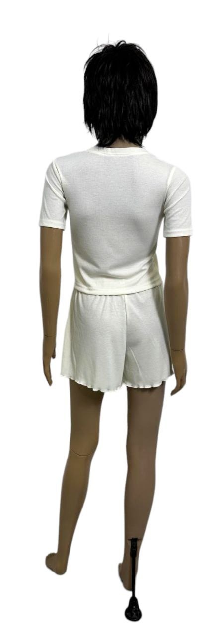 Комплект женский футболка с шортами мустанг рубчик молочного цвета, Молочный, 48