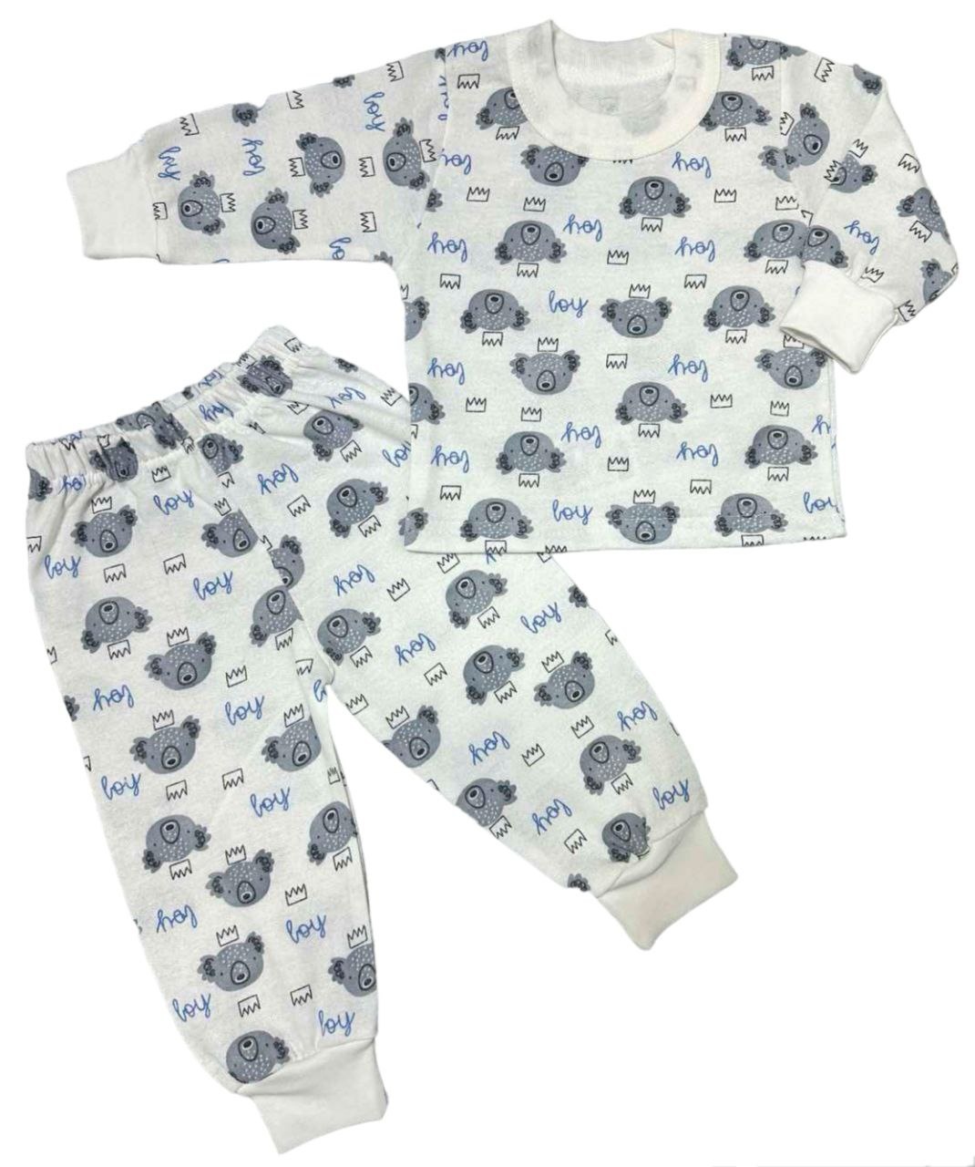 Дитячі трикотажні піжами для хлопчика. Піжама на манжеті футер бежевого кольору. ТМ «Пташка Украина»
