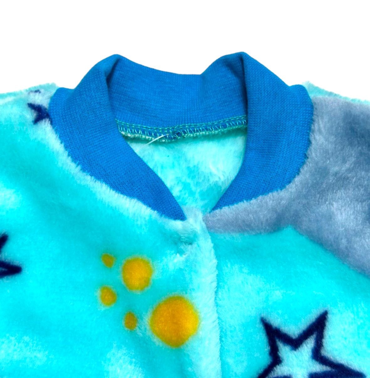 Ясельний трикотажний комбінезон для новорожденного. Комбинезон на кнопке цветная рваная махра голубого цвета. ТМ «Пташка Украина»
