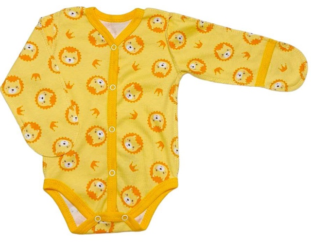 Ясельне боді для новонародженого. Боді на кнопках із довгим рукавом інтерлок жовтого кольору, ТМ «Пташка Украина»