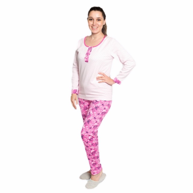 Піжама з брюками комбінований футер рожевого кольору., Рожевий, 52-54