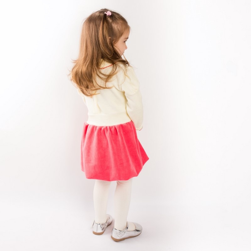 Дитячі трикотажні сукні для дівчинку. Сукня «ТЮЛЬПАН» велюр коралового кольору. ТМ «Пташка Украина»