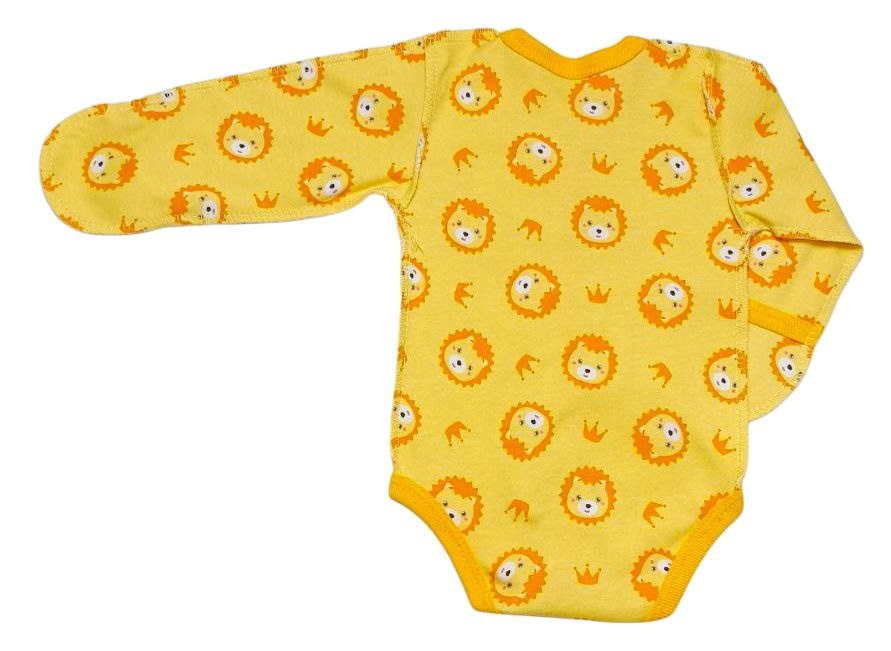 Ясельные боди для новородженного. Боди на кнопках с длинным рукавом интерлок жёлтого цвета, ТМ «Пташка Украина»